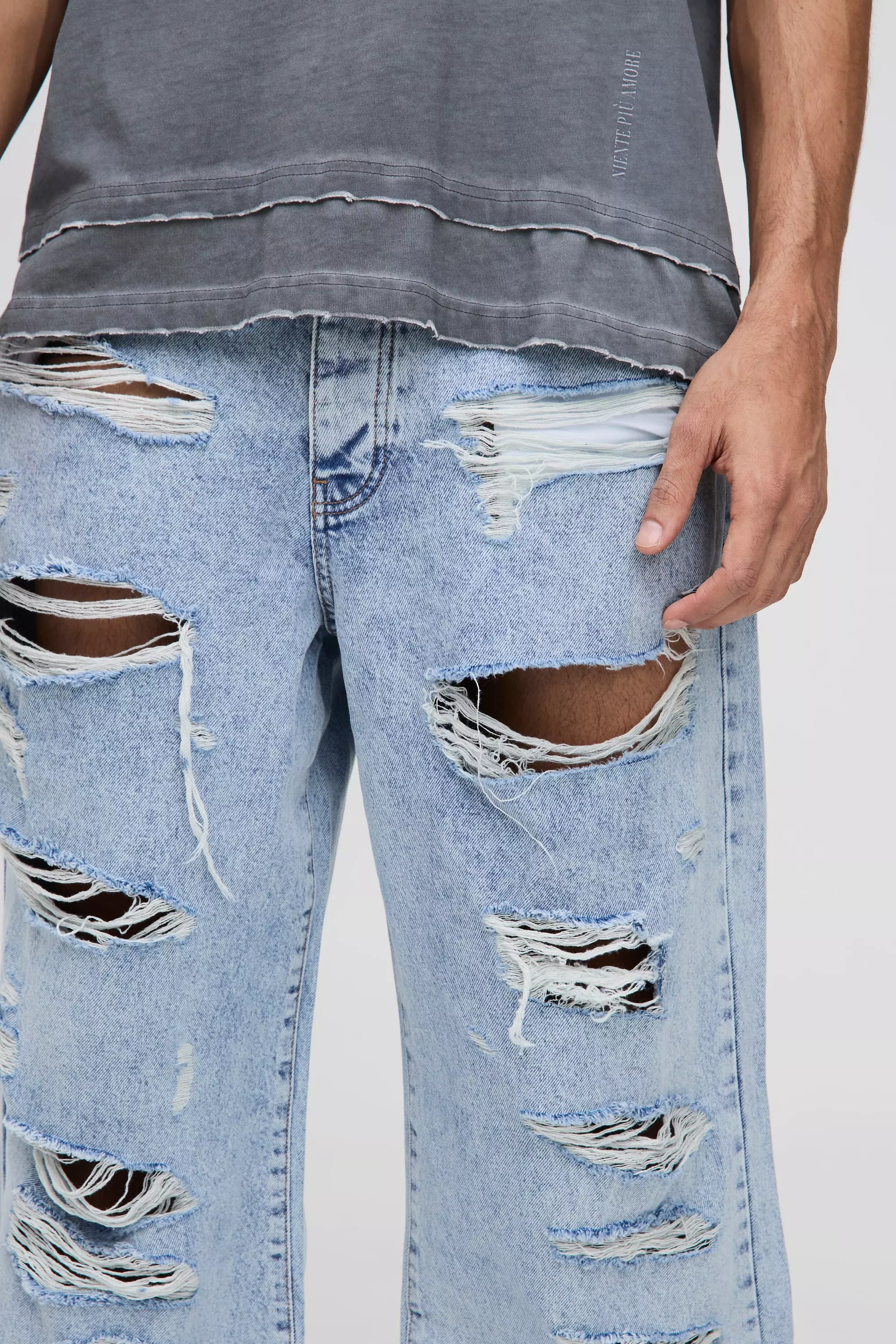 Wide Leg Skater All Over Ripped Distressed Jeans | boohooMAN USA